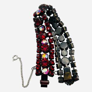 Stunning Vintage Regency Red Rhinestone AB Gun Metal Bracelet